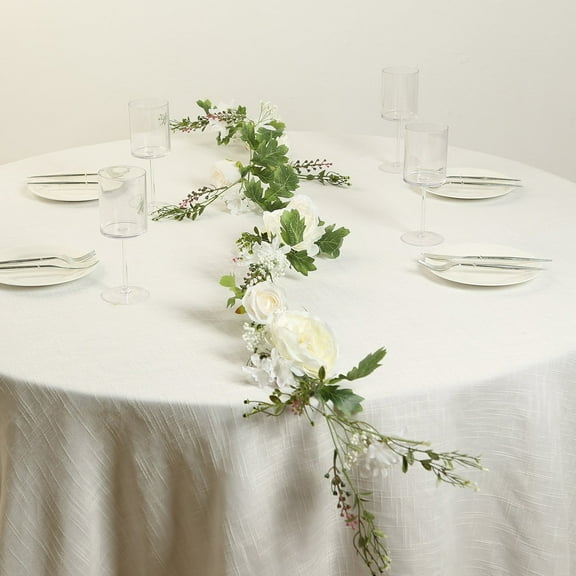 Efavormart White Artificial Rose Peony Flower Garland, Mixed Floral Greenery Garland Silk Hanging Vine - 6ft