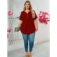 thumbnail image 5 of SHOWMALL Women's Plus Size Henley Shirt Short Sleeve V Neck Tunic Tops Button Up Blouse Wine Red 3X Casual Pleated Basic Tops, 5 of 6