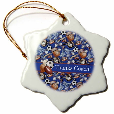 Thanks Coach Baseball 3dRose Thank you Coach, Baseballs, Footballs, Soccer, Gloves, Basketballs - Snowflake Ornament, 3-inch ()