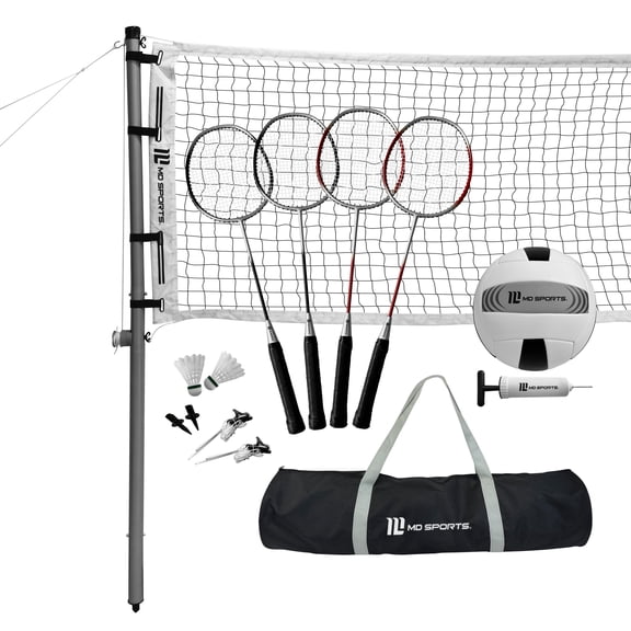 Open Box Pro Volleyball and Badminton Set with Adjustable Height Steel Poles by MD Sports