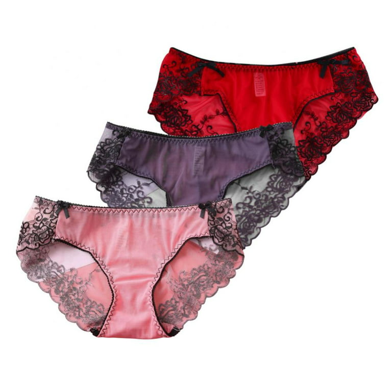 Popvcly 3 Pack Panties for Women Lace Trim Low Rise Panty Ladies Seamless  Hipster Breathable Soft Stretch Underpants