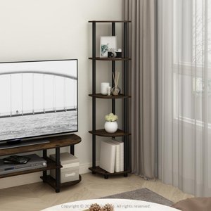 Furinno Turn-N-Tube 5-Tier Corner Display Rack, Amber Pine/Black