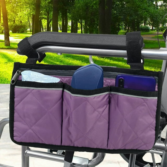 Sac de Rangement Imperméable pour Accoudoir de Fauteuil Roulant avec Bandes Réfléchissantes pour Accessoires de Transport