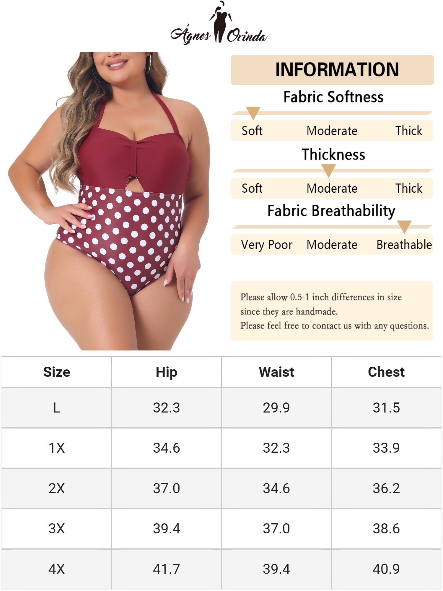Unique Bargains Women's Plus Tummy Control Bathing Suit Cutout Swimwear L Red
