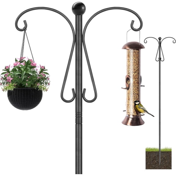 KOLAKO Bird Feeding Station, 194cm Heavy Duty Shepherd Hooks, Metal  Bird Feeder Pole Stand, Adjustable Bird House Standing for Garden Solar Lights, Basket Hanger