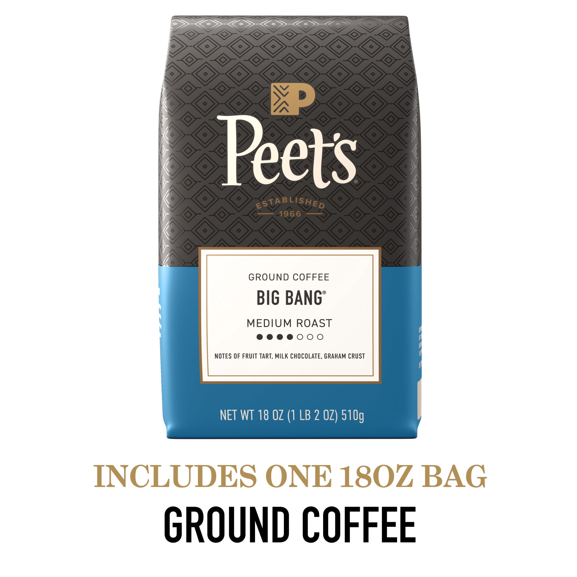 (2 pack) Peet's Coffee Big Bang Premium Medium Roast Ground Coffee, Arabica, 18 oz