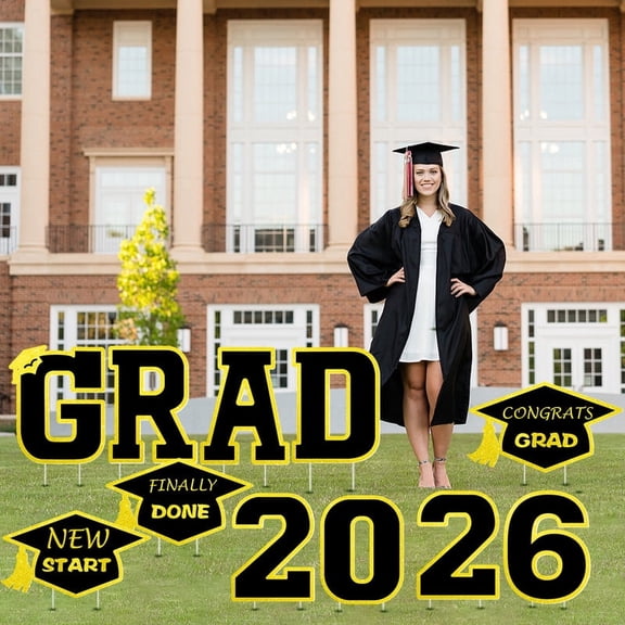 Gamexcel Graduation Yard Sign Decorations, 11 Pieces with Stakes, Black, Class of 2026, for High School, Middle School and Kindergarten