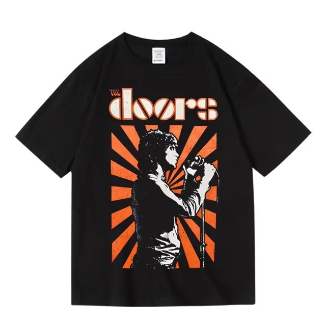 2025 Banda de rock europea y americana The Doors Banda de rock Manga de cuello redondo Manga corta Verano Algodón Ins Y2k Venta caliente Nueva marca