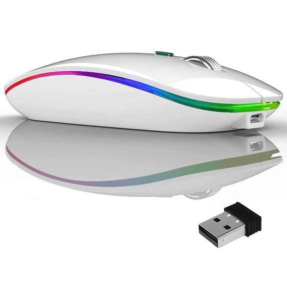 Verdevida Wireless Bluetooth Rechargeable Mouse with LED lights, Dual Mode BT 5.2 & 2.4G with Nano Receiver, Portable Mouse for Laptop,Macbook,iPad