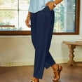 thumbnail image 6 of ibuvkizy Womens Casual Cotton Linen Pants Fall Winter Trousers 2025 Drawstring Elastic Wasit Cropped Leg Pants Solid Wide Leg Lounge Pants Dark Blue,S, 6 of 7