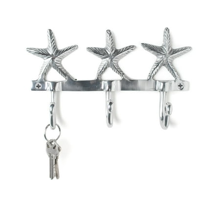 Starfish Triple Key  Hooks Wall  Decor  Silver 8 5 Inches 