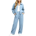thumbnail image 3 of Jerdar Womens 2 Piece Sweat Sets Collared Zip Jacket Wide Leg Sweatpants Oversized Side Pockets Spring Fall Airport Travel Outfits M, 3 of 9