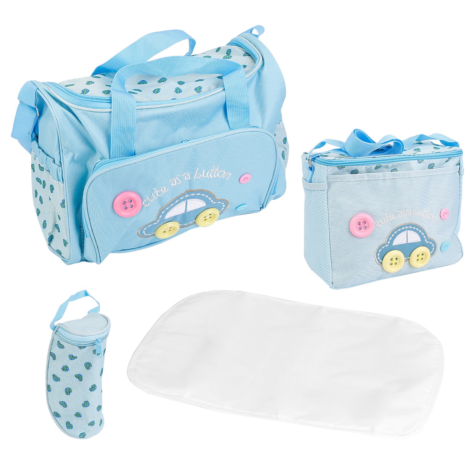 TeqHome 4Pcs Diaper Bag Tote Set with Napping Changing Pad Diaper Mummy Travel Bag Shoulder Bag Light Blue
