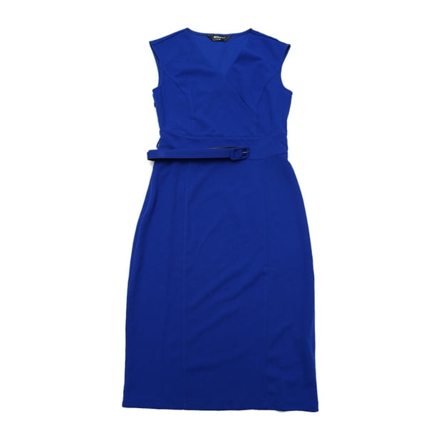 Vestido de oficina Allegra K para mujer Sin mangas Cuello En V con cinturón Vestidos de lápiz Azul real S