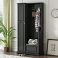 thumbnail image 2 of Triple Tree Stylish Hall Tree with Flip-Up Bench, Black, 2 of 7
