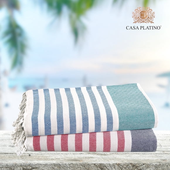 Casa Platino Toallas de Playa Hammam, Paquete de 2, Toallas de Algodón Ligeras y de Gran Tamaño de Secado Rápido para Viajes, Piscina y Aventuras de Verano - Old Glory Verde Azulado