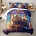 thumbnail image 2 of Castle Fairy Stained Glass Train Twin Quilt Set,Art Deco Station Twin Coverlet Set for Themed Bedroom,Purple Gold, 2 of 7
