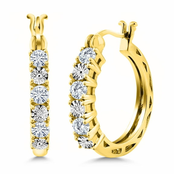 Gem Stone King 18K Yellow Gold Plated Silver White Moissanite and White Lab Grown Diamond Hoop Earrings for Women (0.61 Cttw, 22MM = 0.85 inches Diameter)