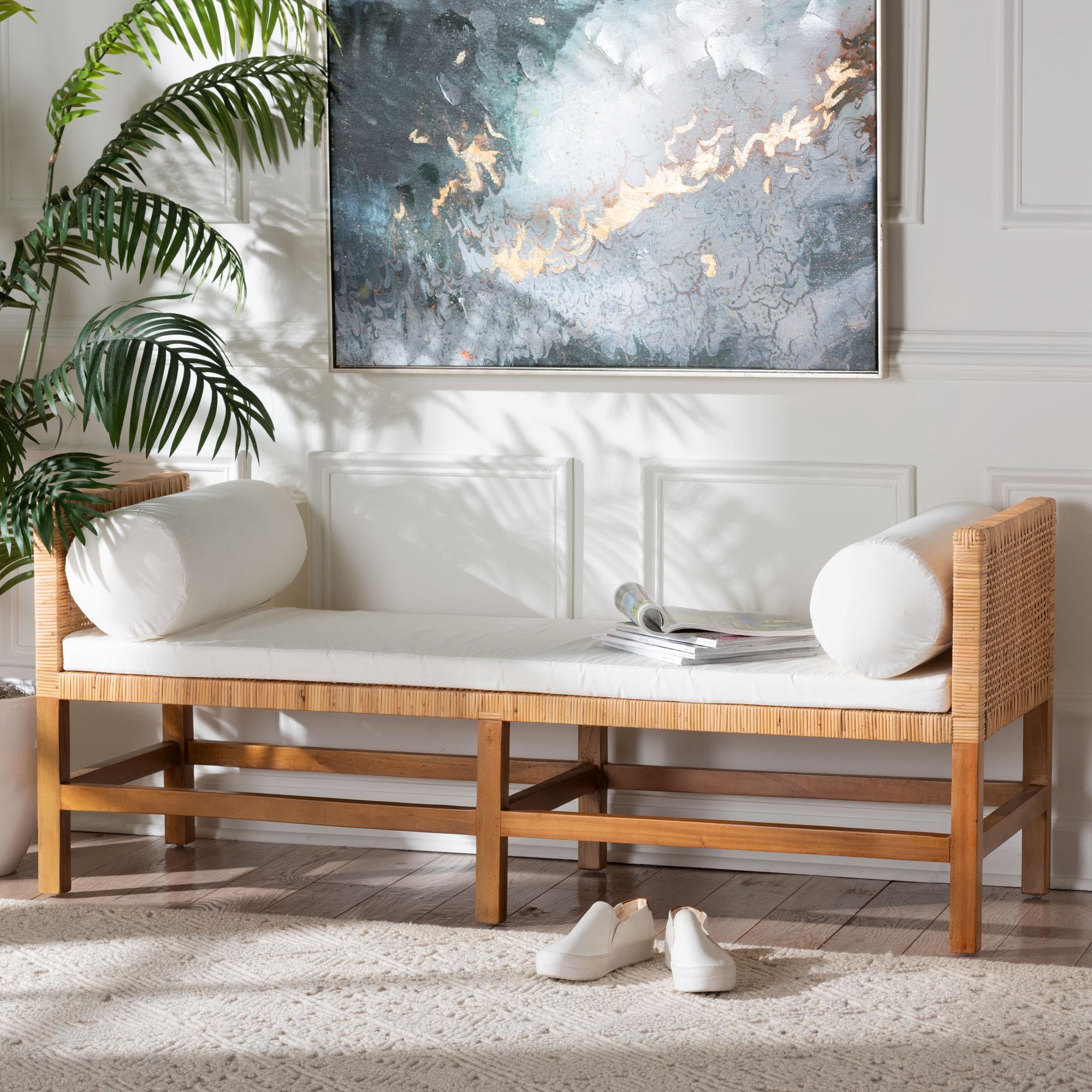 bali & pari Vivan Boho Accent Bench, Natural Rattan