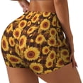 thumbnail image 1 of Fotbe Vintage Brown Plaid Sunflower Shorts Sin Costuras – Shorts Deportivos de Cintura Alta para Mujer, Elásticos para Gimnasio, Yoga, Running o Ciclismo-Medium, 1 of 8
