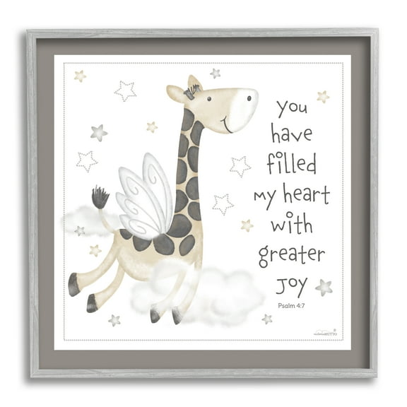 Stupell Industries Psalm Verse Giraffe Animals & Insects Painting Gray Framed Art Print Wall Art, 12 x 12