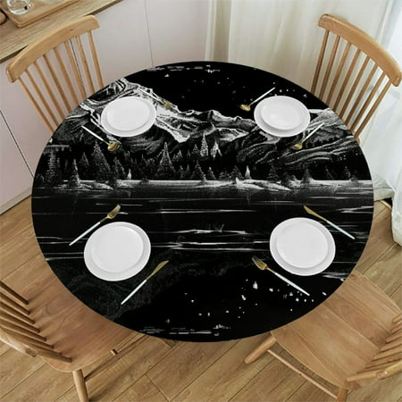 

Patifu Moon Trees Space Round Table Cover Stain Resistant Washable Indoor Outdoor Tablecloth Kitchen Dining Wedding Parties 100% Polyester Fiber 54-58