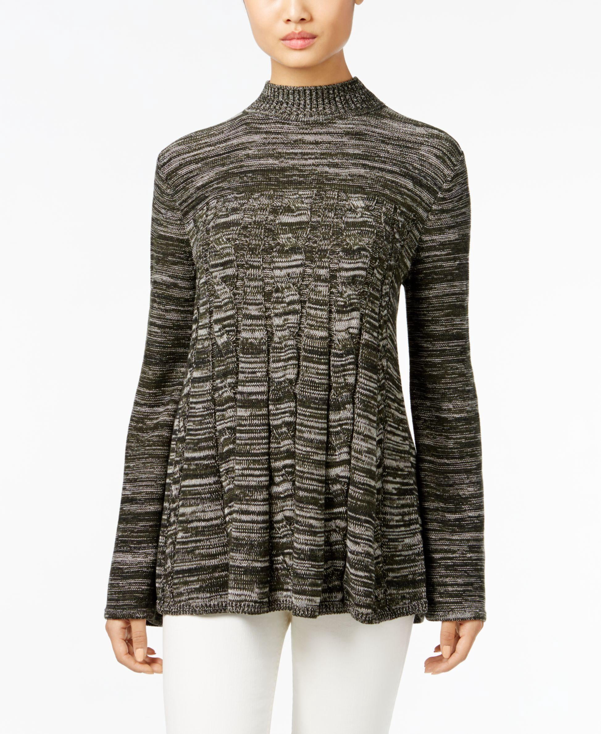 Style & Co Petite MockNeck CableKnit Swing Sweater Dark Ivy