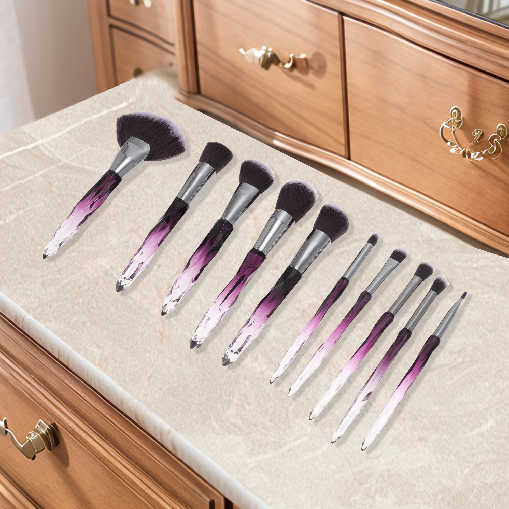 Unique Bargains 10 Pcs Durable Lightweight Makeup Brush Set for Travel Purple, Gray