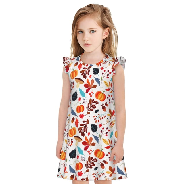 Vsdgher Citrouilles d'Automne Feuilles d'Automne pour Filles Chemises de Nuit Manches Courtes à Volants Robe de Nuit Pyjama pour Fête Pyjama-TG
