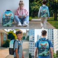 thumbnail image 2 of HELLHERO Corgi Print Backpack and Lunch Bag Set, Sea Print School Bag Knapsack with Pencil Case Handheld Big Capacity Bookbag Lunch Bag for Kindergarten Kids, 2 of 6