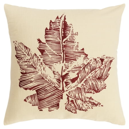 Rizzy Home 18"x18" deep red leaf polyester filled pillow