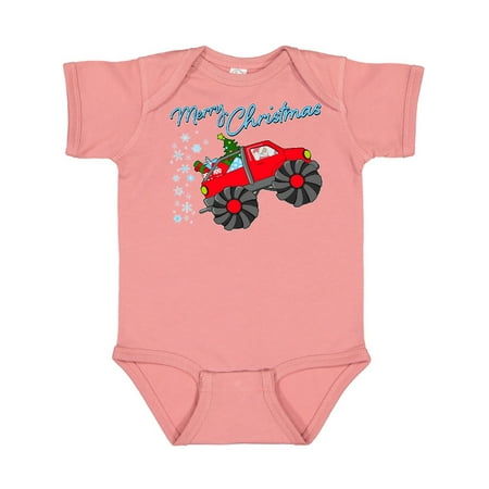 

Inktastic Merry Christmas- Santa drives a monster truck Gift Baby Boy or Baby Girl Bodysuit