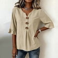 thumbnail image 4 of Odbmxy Striped Shirts for Women Cotton Fall 3/4 Sleeve Blouse for Women V-Neck Camping Button Regular Casual Peplum Tops, 4 of 7