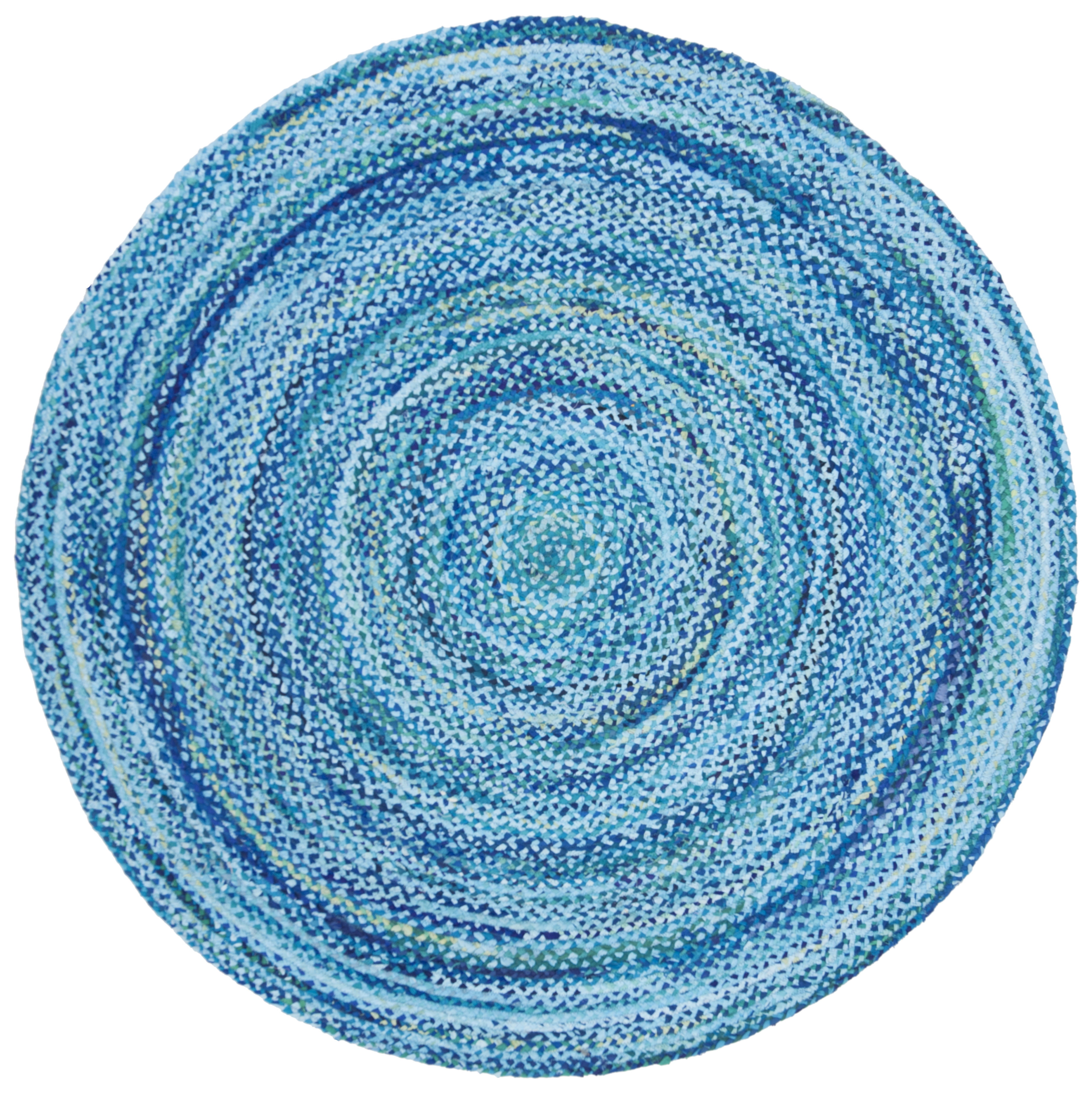 SAFAVIEH Braided Calvin Transitional Cotton Reversible Area Rug, Turquoise, 7' x 7' Round