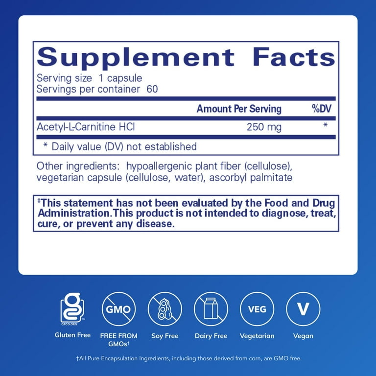 Pure Encapsulations - Acetyl-l-Carnitine 250mg, Brain & Memory Supplement, 60  Capsules