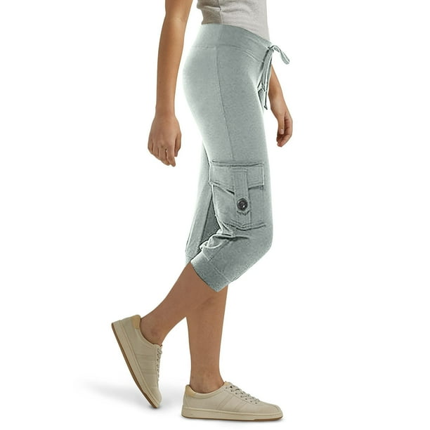 WILLBEST Pantalones Casuales para Mujer, Cómodos, con Cintura Elástica, Botones y Bolsillos Laterales, Pantalones Cargo Cortos de Yoga para Uso Diario. Extra Grande