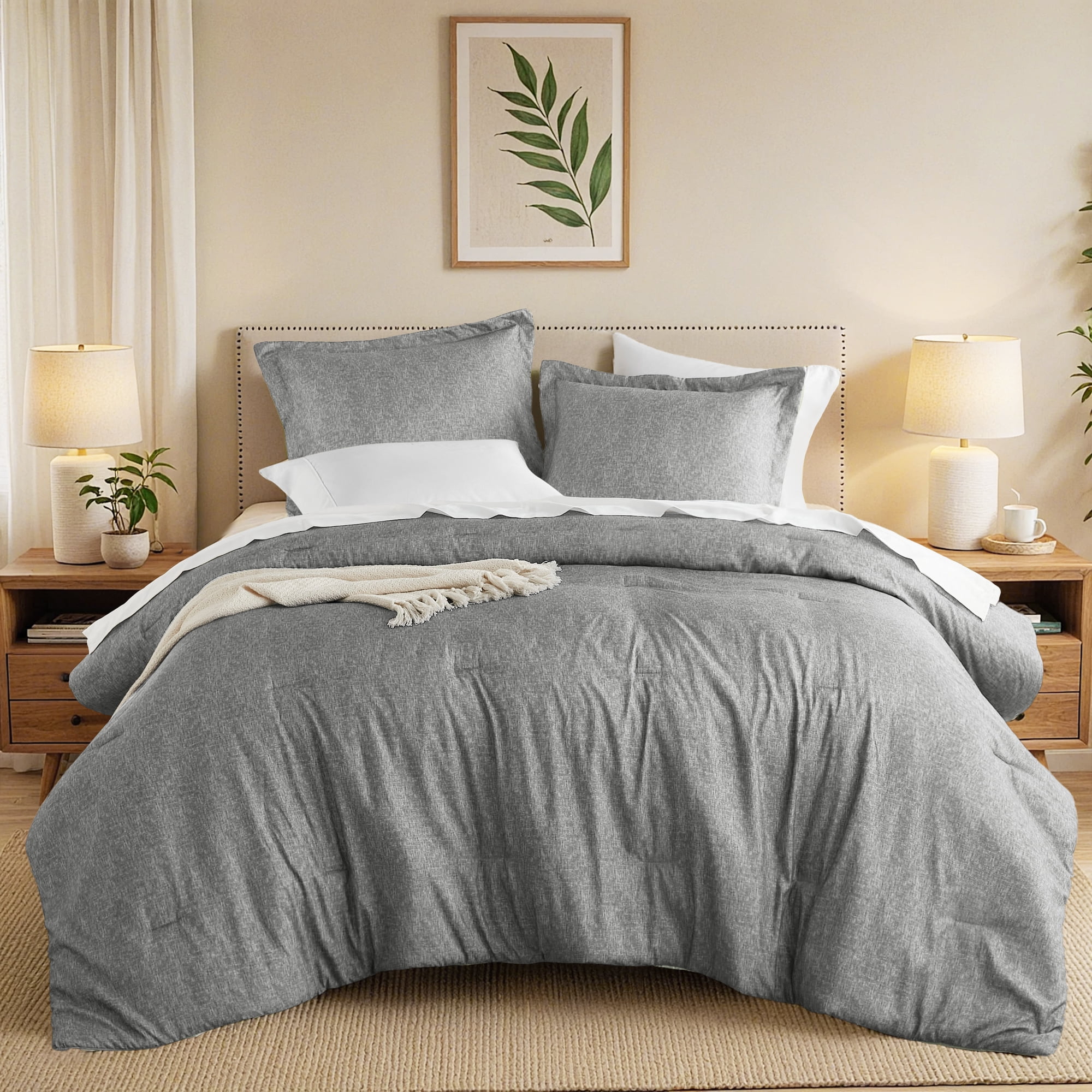 Regency Heights Twin/Twin-XL Comforter Sets, Reversible 2 Piece Extra Soft Dorm Bedding Set, Chambray Print Grey Comforter Bed Set with Pillow Shams
