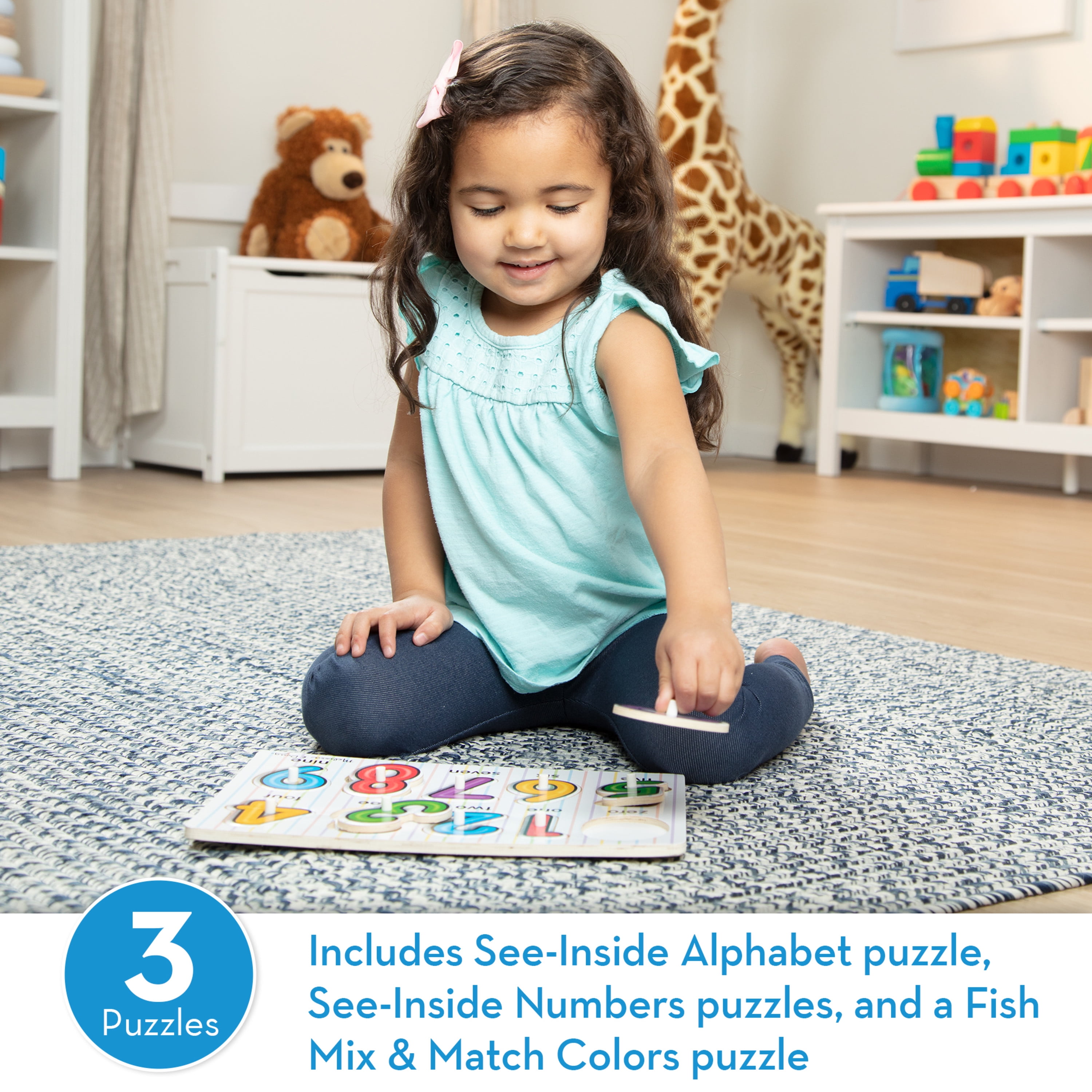Melissa & Doug Classic Wooden Peg Puzzles (Set of 3) - Numbers, Alphabet,  and Colors - Toddler Learning Toys, Alphabet And Numbers Puzzles For Kids