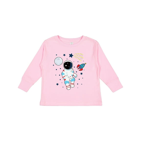 Inktastic Astronaut the Moon Spaceship and Shooting Star for Light Colors Boys or Girls Long Sleeve Toddler T-Shirt