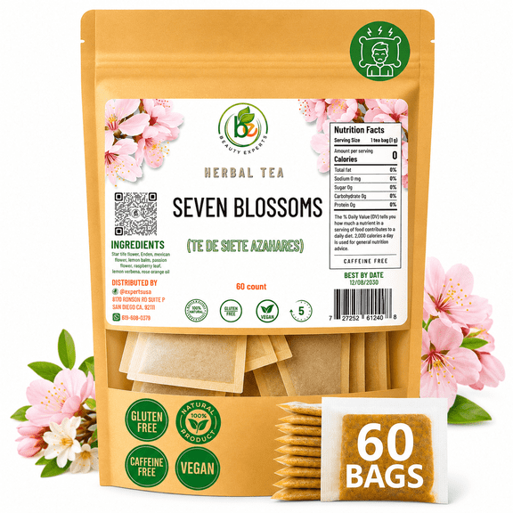 7 Siete Azahares Té (Seven Blossoms Tea) – 60 Tea Bags – 100% Natural, Vegan, Herbal – Gluten-Free, Non-GMO – by BexpertsUSA