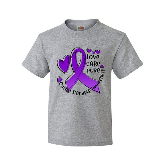 Inktastic Love, Care, Cure Cystic Fibrosis Awareness Purple Ribbon Youth T-Shirt