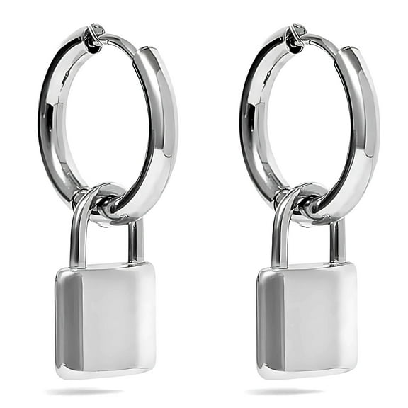 Padlock Dangle Hoop Earrings for Women Gold or Silver Stainless Steel Ginger Lyne Collection