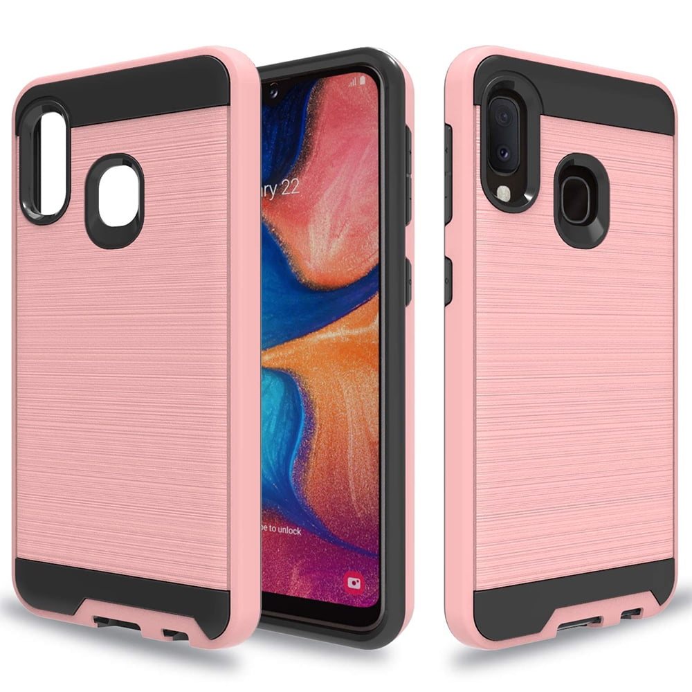 For Samsung Galaxy A10E / SM-A102 Dual layer Metal Brushed Shockproof Armor Hybrid Case Cover