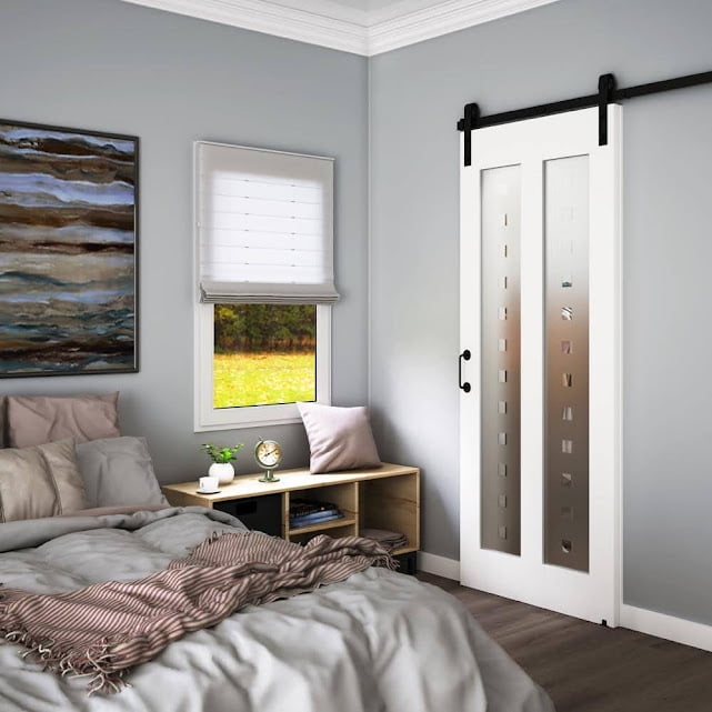 32 in. x 84 in. x 1-3/8 in. Silkscreen Glass 2-Lites Shaker Primed Solid Wood Core Interior Barn Door Slab