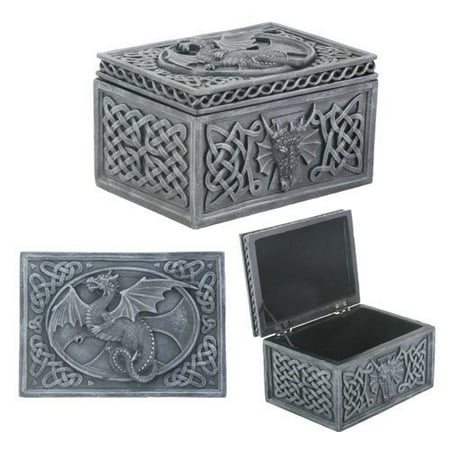 Friendship Keepsake Box - Ancient Celtic Relic Of The Dragon Chest Tombstone Hinged Jewelry Box Keepsake Sculpture Figurine For Fantasy Collector Medieval Magic Fans