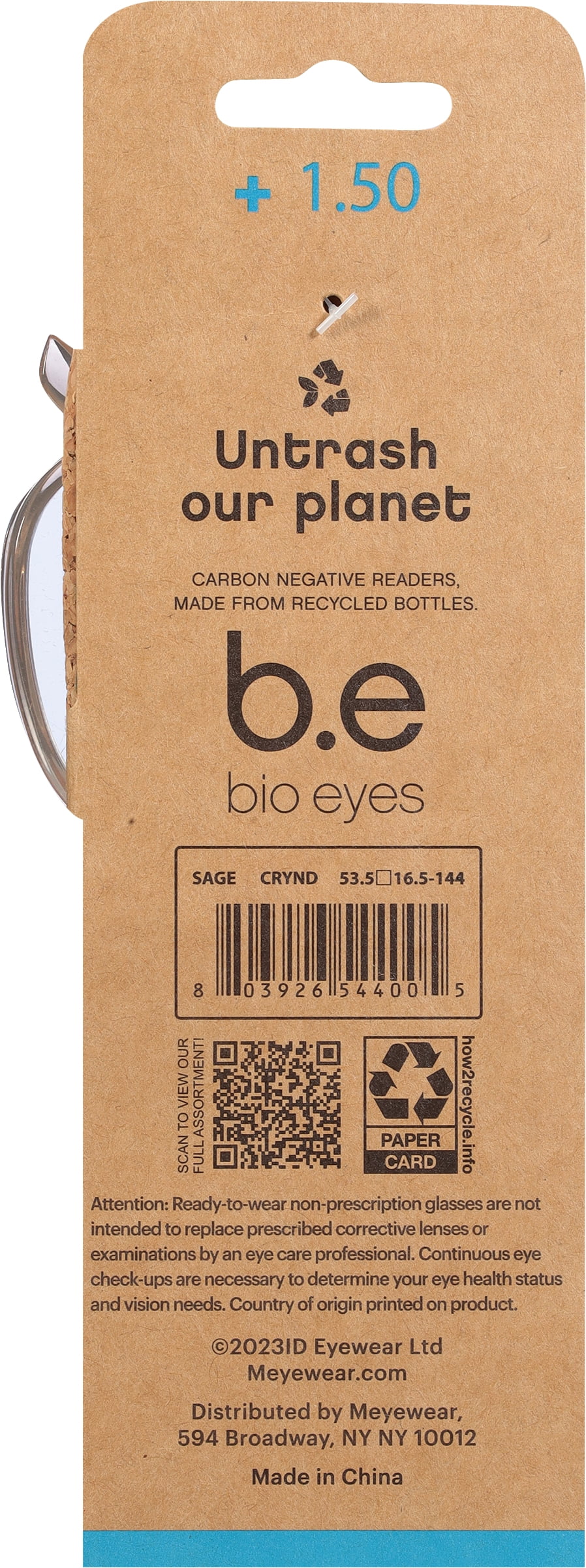 (2 pack) B.E Bio Eyes Womens Cateye Reading Glasses Made from Recycled Plastic Sage +1.50 in Nude