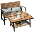 thumbnail image 2 of Gymax Set of 2 Rattan Loveseat Coffee Table Set w/ Padded Back Seat Pillow Patio, 2 of 6