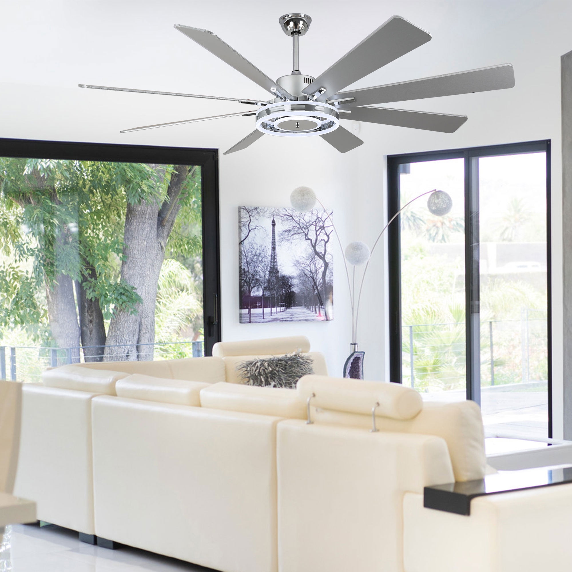Bella Depot 72" Modern LED Ceiling Fan 6-Speed Reversible Chandelier With Dimmable Light and Remote Control