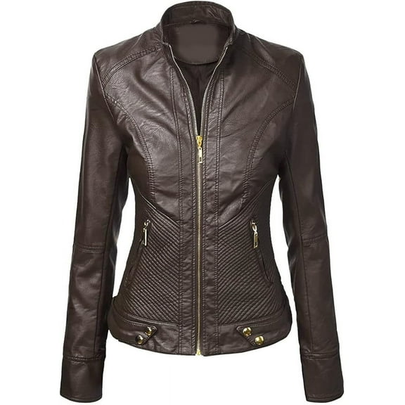Womens Genuine Brown Lambskin Leather Jacket Motorcycle Biker Leather Jacket W255