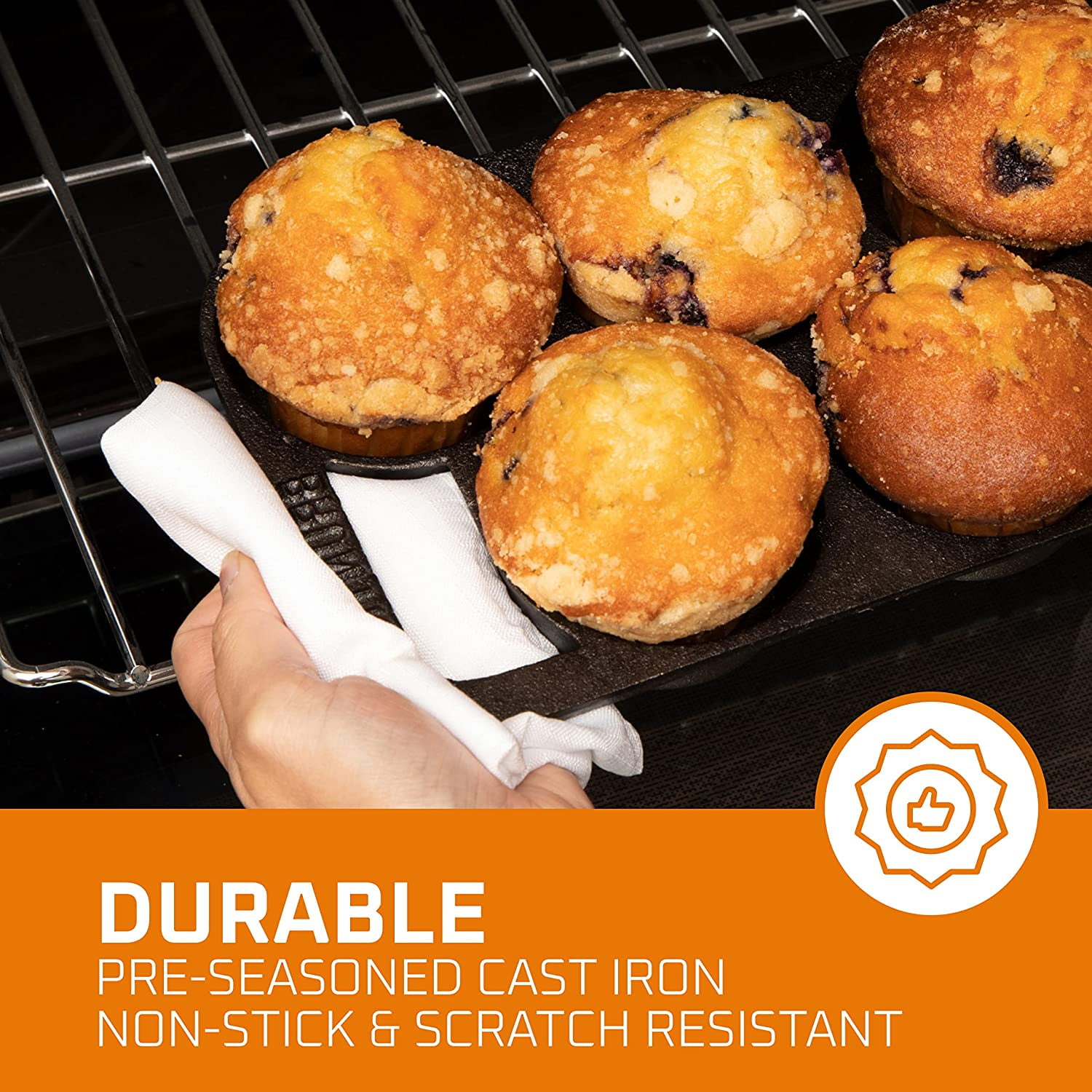 Bruntmor 11 Cup Muffin Pan - Premium Cast Iron Non-Stick Baking